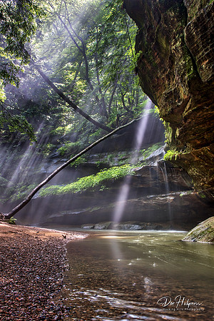 Sunbeams Filter Through Light Fog at Old Man's Cave, Hocking Hills State Park, Ohio by Don Holycross of Hocking Hills Photography, Logan, Ohio