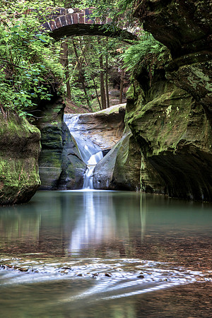 Waterfall from Devil's Bathtub and Creek, Old Man's Cave, Hocking Hills State Park by Don Holycross of Hocking Hills Photography, Logan, Ohio