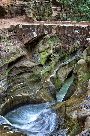 Stone Arch Bridge and Devil's Bathtub at Old Man's Cave, Hocking Hills State Park, Ohio by Don Holycross of Hocking Hills Photography, Logan, Ohio