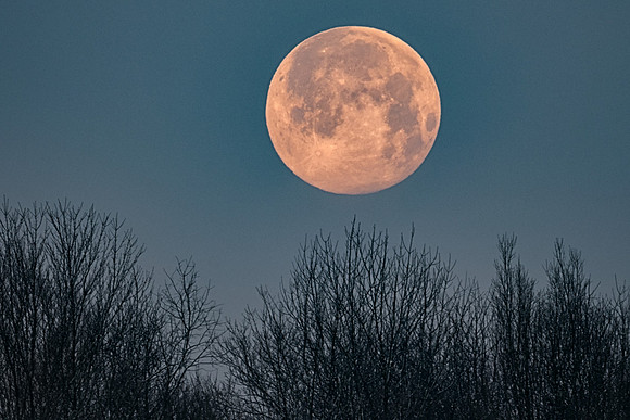 Full Moon Setting Behind the Trees at Lake Logan in the Hocking Hills, Ohio by Don Holycross of Hocking Hills Photography, Logan, Ohio