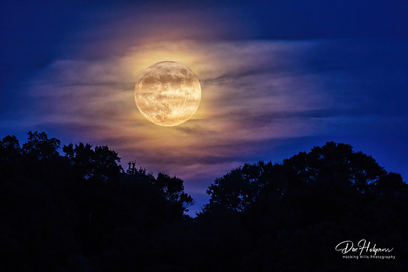 Full Moon Rising Through the Clouds Above Lake Logan in the Hocking Hills, Ohio by Don Holycross of Hocking Hills Photography, Logan, Ohio