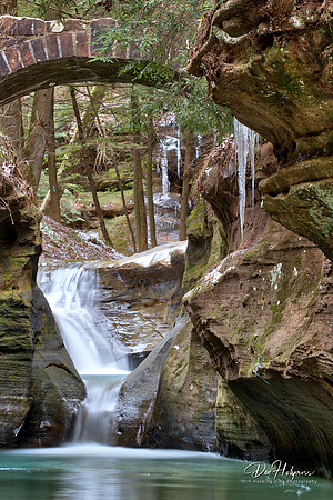 Winter Waterfall from Devil's Bathtub, Old Man's Cave, Hocking Hills State Park, Ohio by Don Holycross of Hocking Hills Photography, Logan, Ohio
